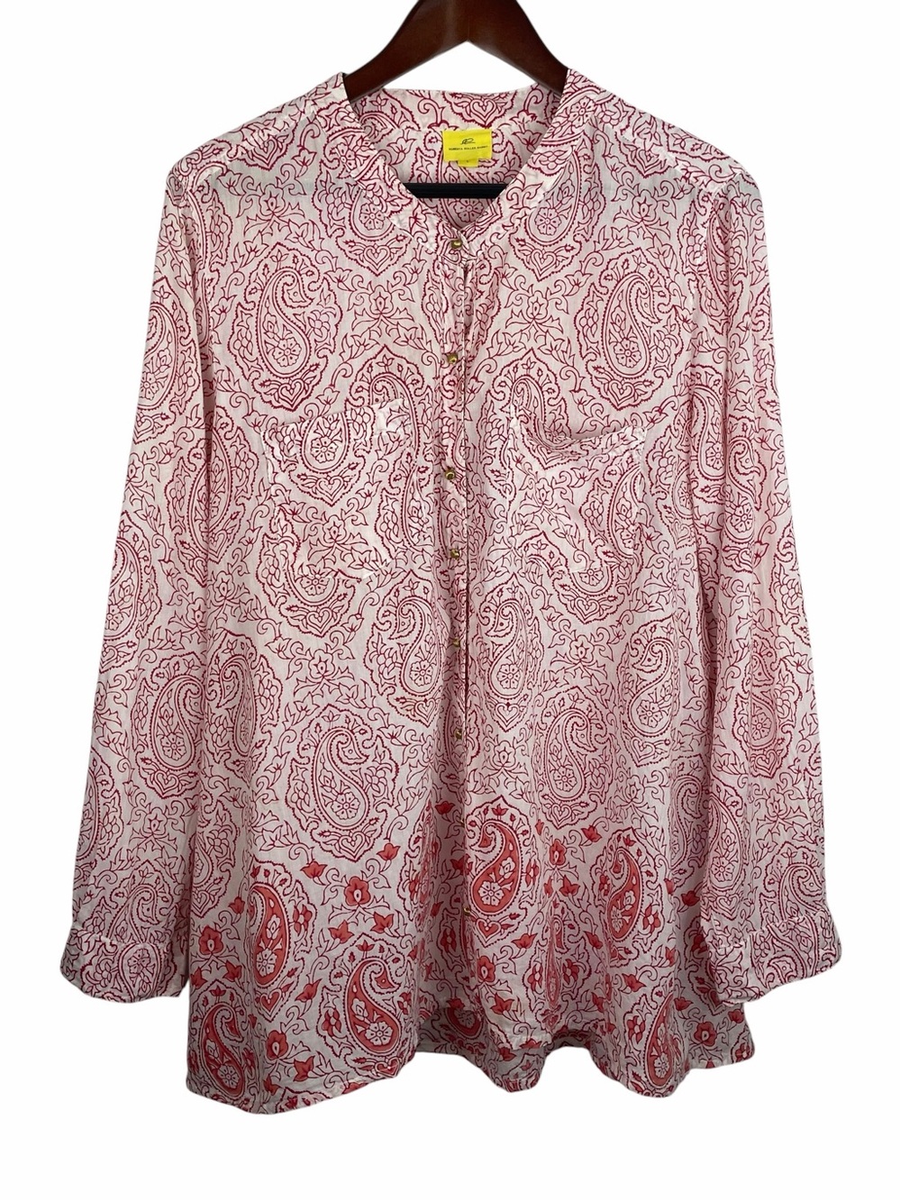 Roberta Roller Rabbit | Pink White Paisley Gold Button Tunic Top